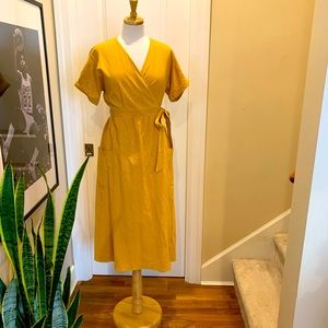 Gold wrap midi dress
